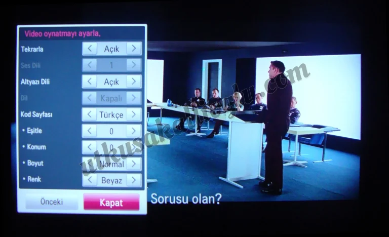 Altyazı ayarlarının olduğu menü